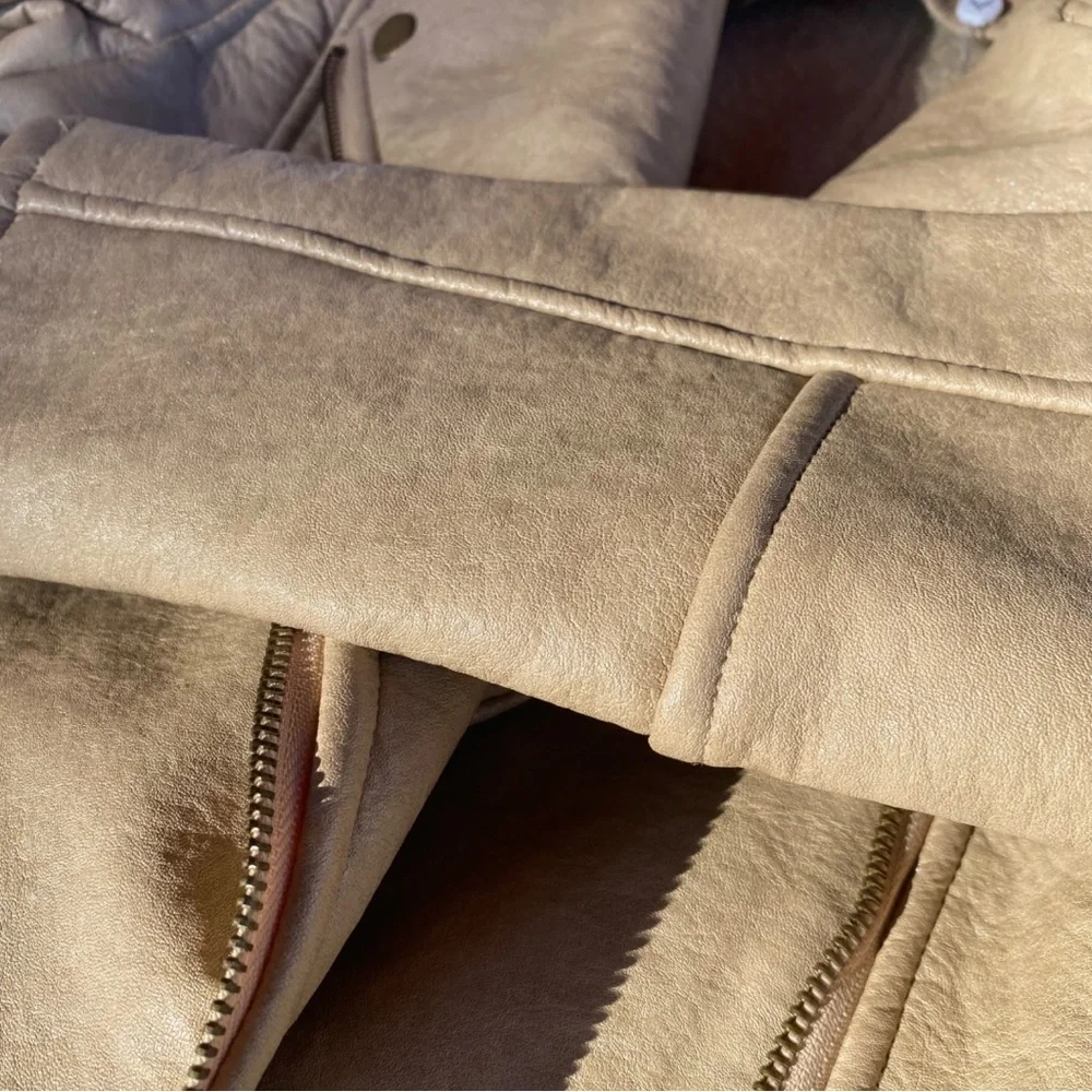 HP✨NWT SAGE the Label Rustic Heart Biker Faux Leather Moto Long Sleeve Jacket XS - Picture 7 of 16